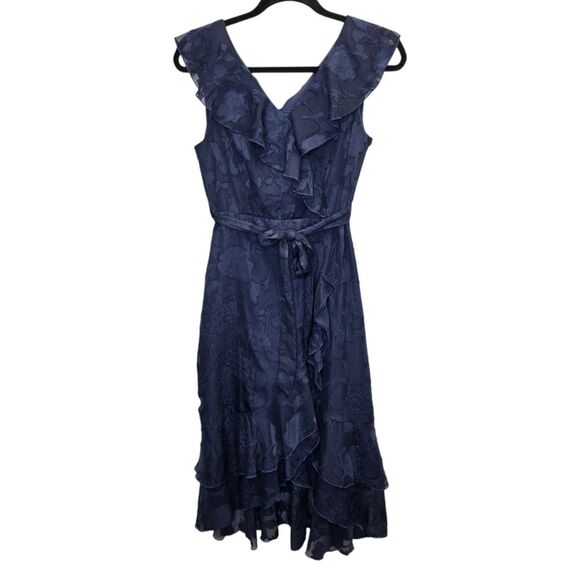 Grace Karin Womens S Dark Blue Floral Faux Wrap Ruffle Sleeveless High Low Dress - Picture 3 of 16